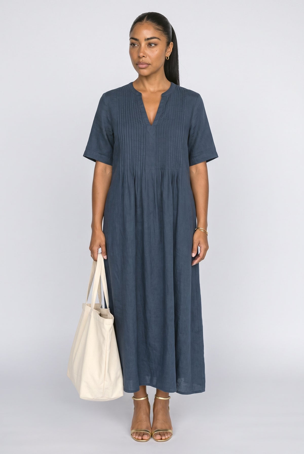 V-Neck Pleated Maxi Dress