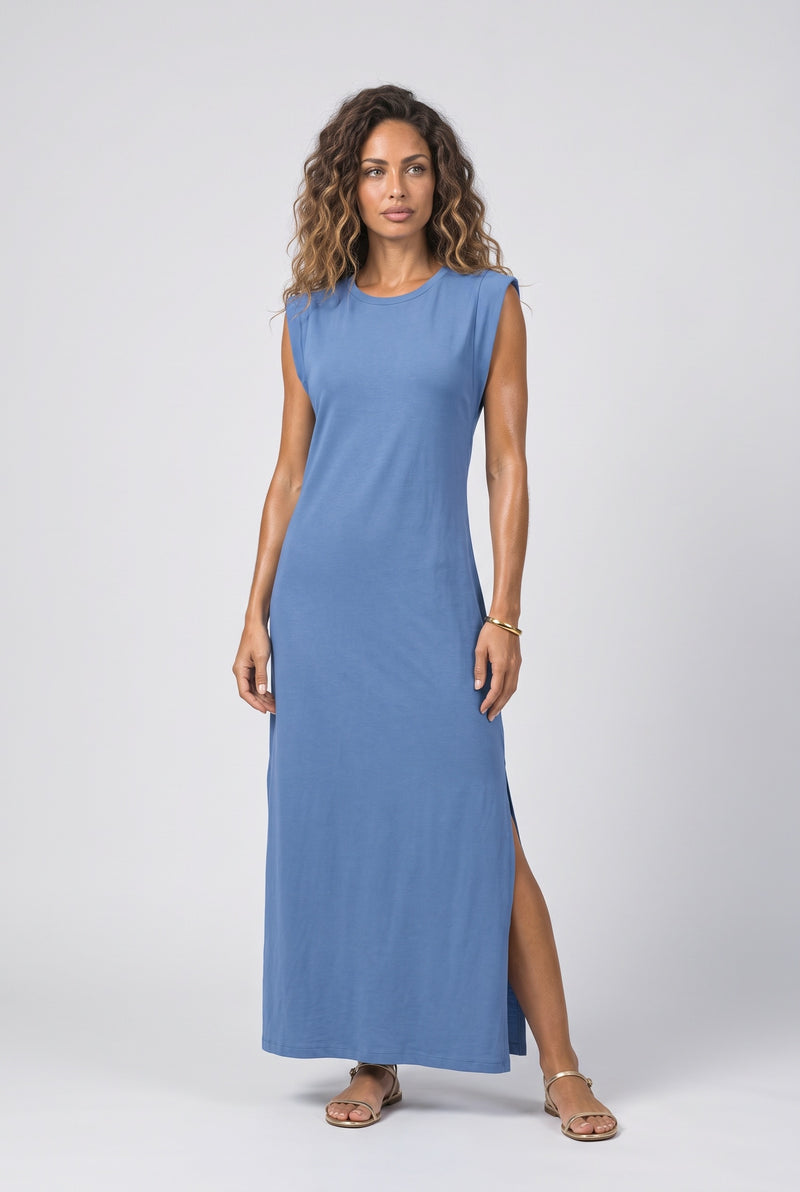 Blue White Slit Maxi Dress