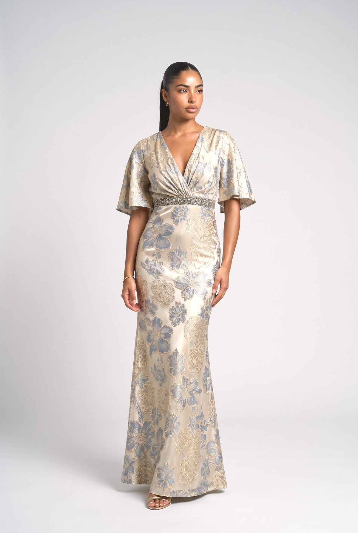 Floral Flutter Sleeve Mermaid Maxi Dress