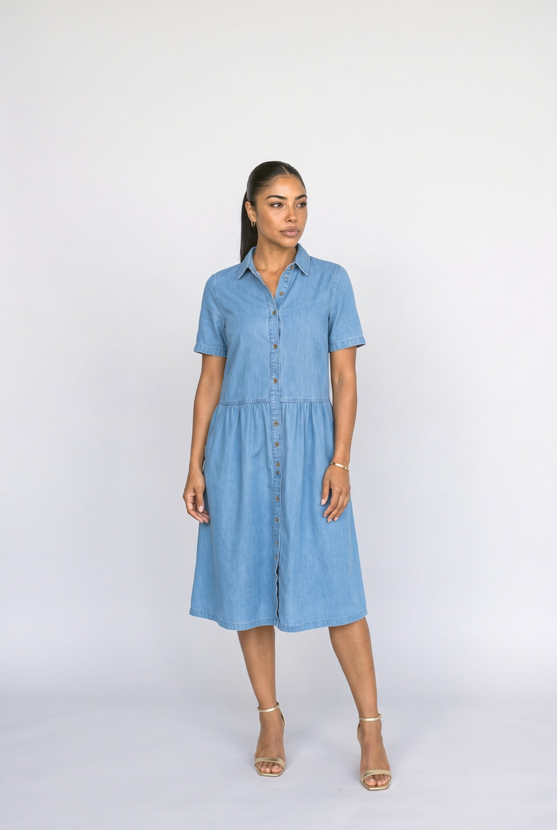 Blue A-Line Midi Dress