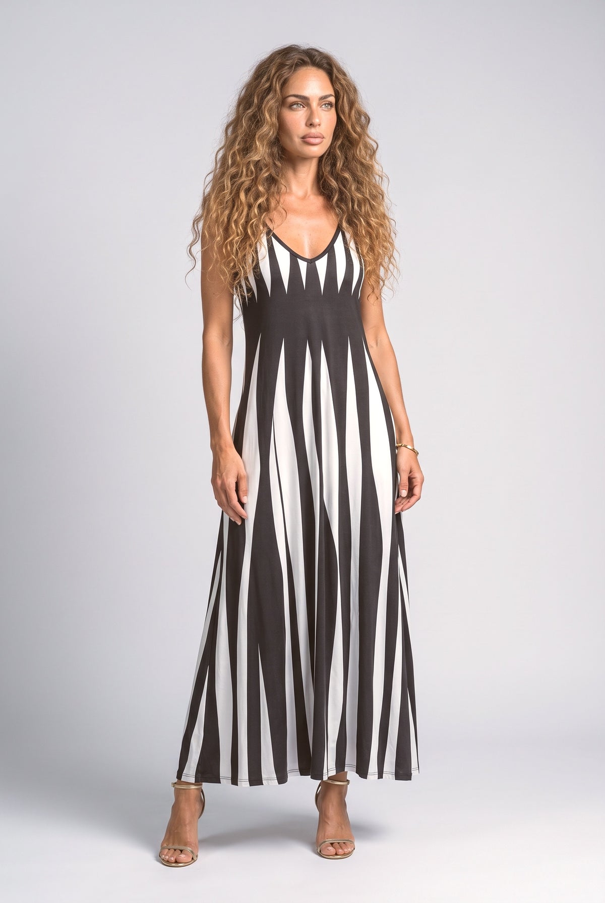 V-Neck Striped Maxi Dress