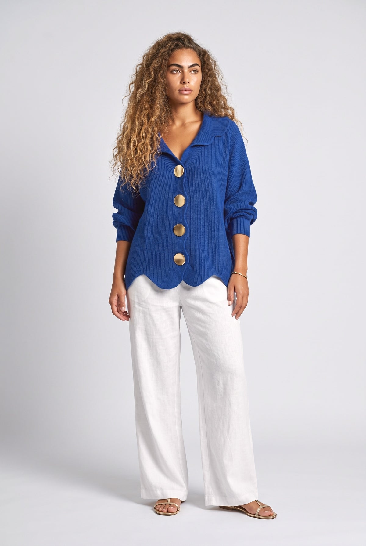Blue Ribbed Knit Cardigan, Royal Blue