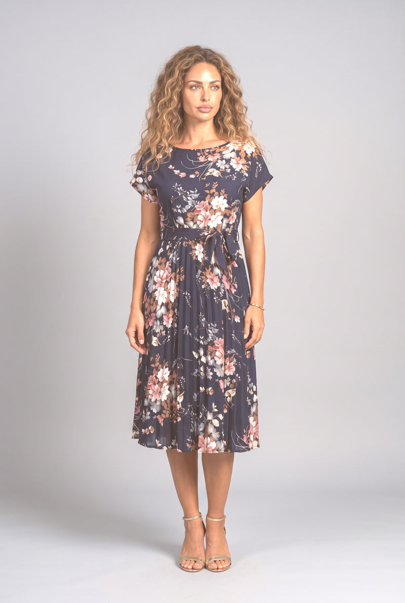 Floral Flutter Sleeve Pleated Midi Dress