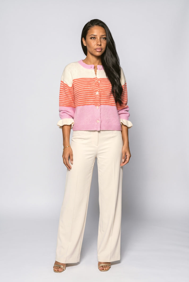 Pink Striped Knit Cardigan
