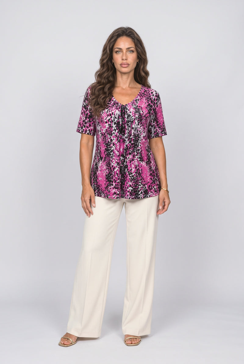 Purple V-Neck Leopard Blouse