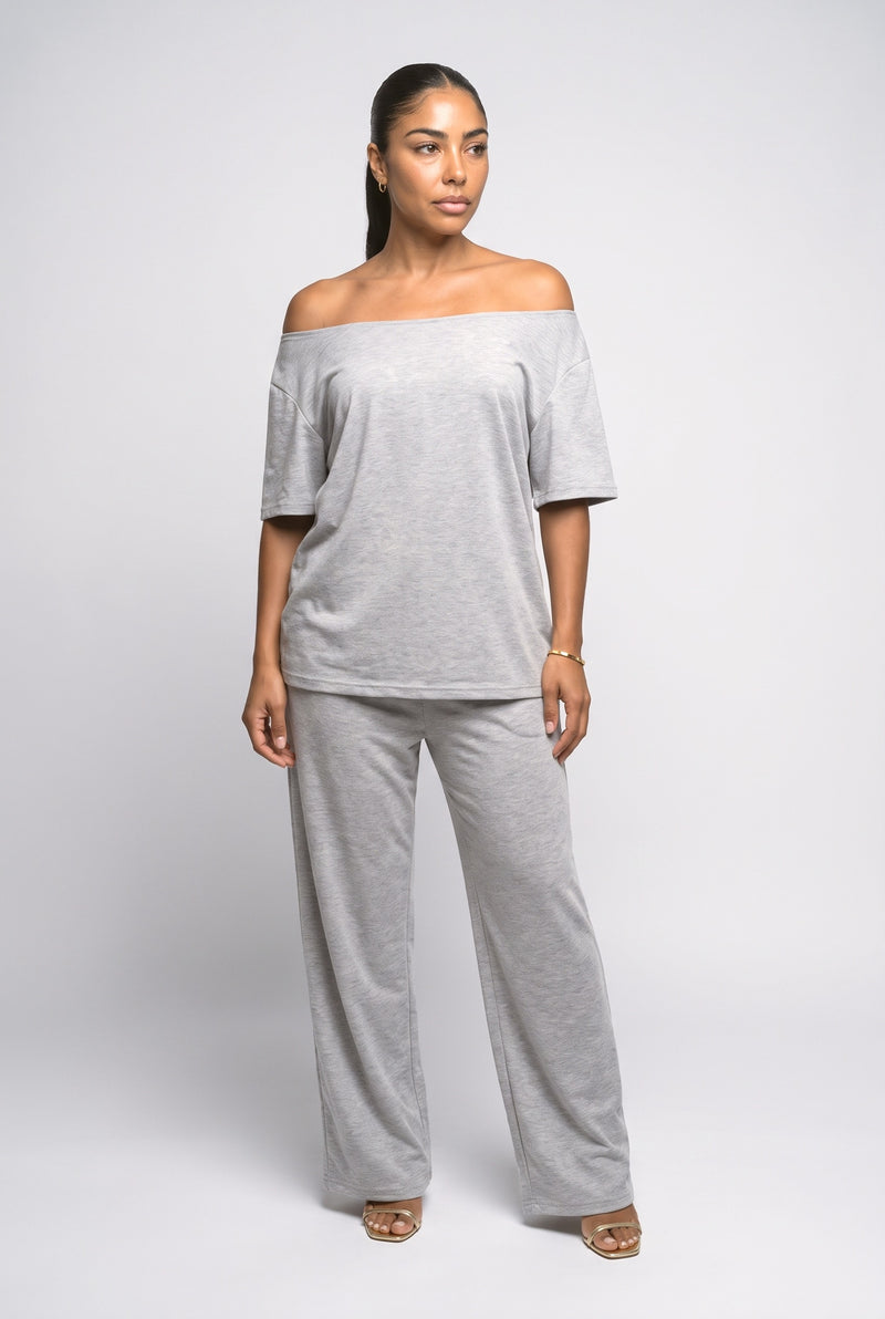 Heather Grey Off-Shoulder Two Piece Outfit
