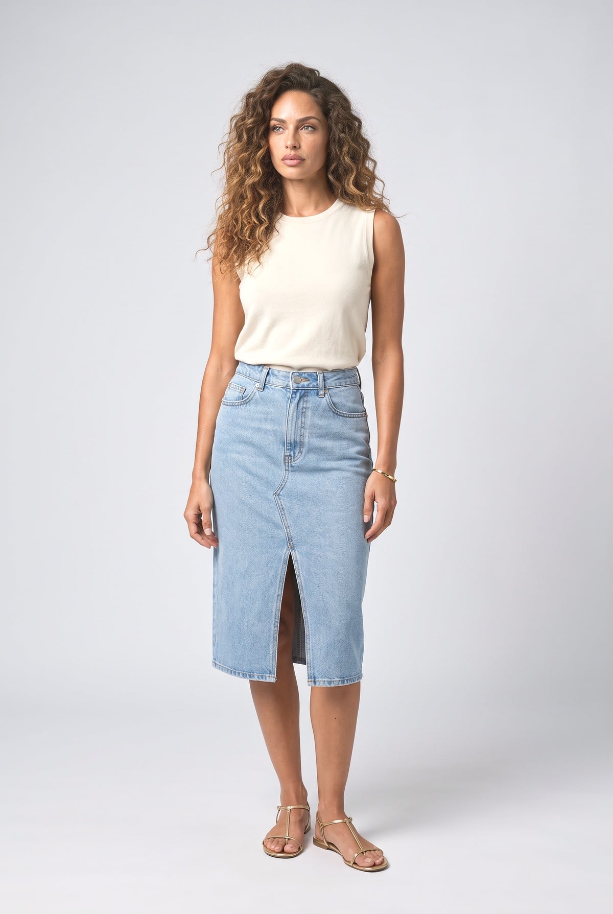 Denim Slit Midi Skirt
