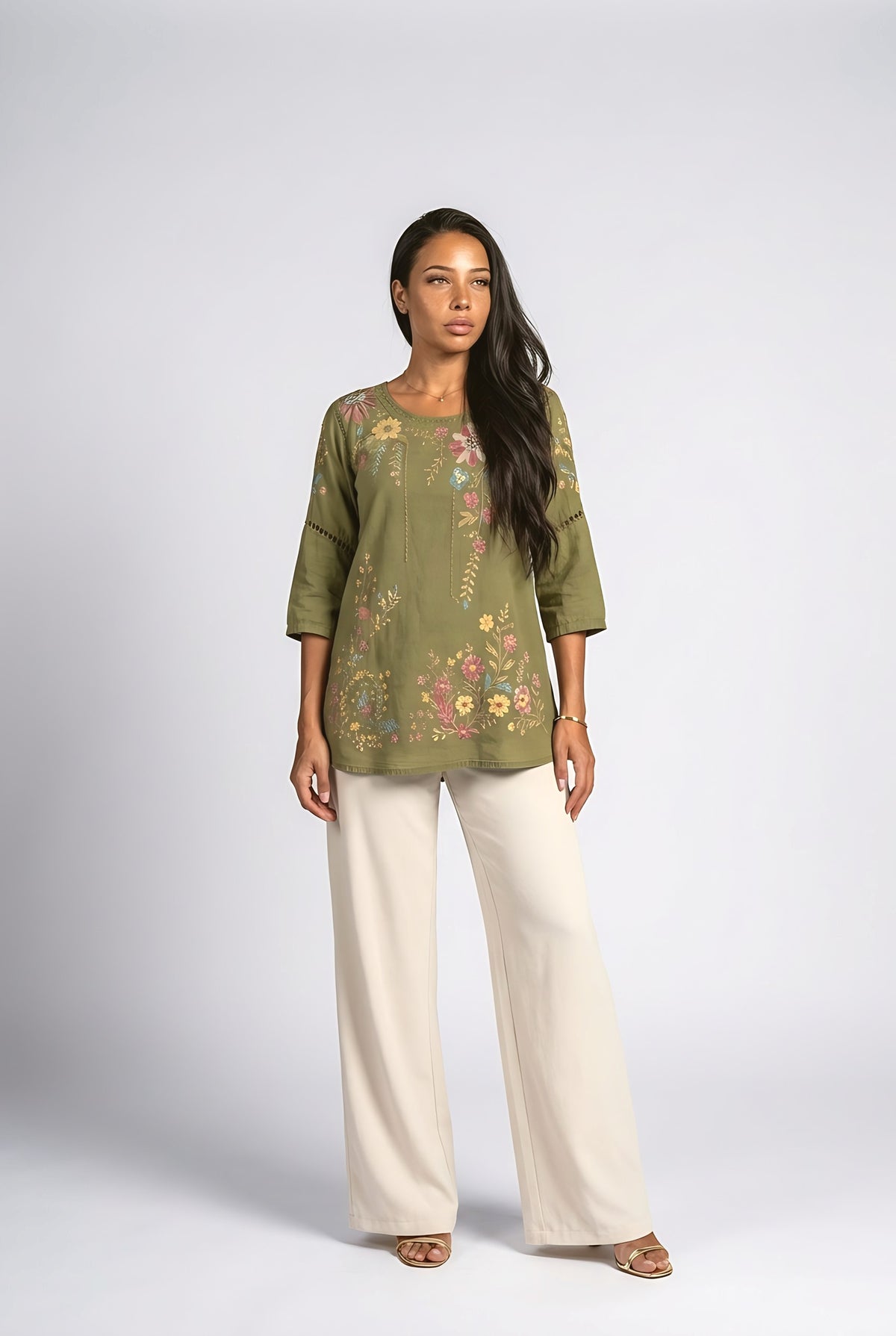 Green Floral Blouse, Green
