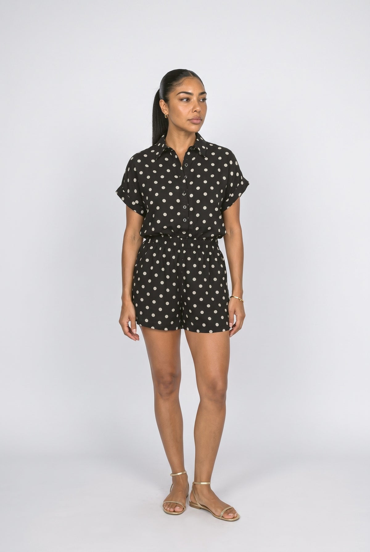 Polka Dot Draped Two Piece Outfit