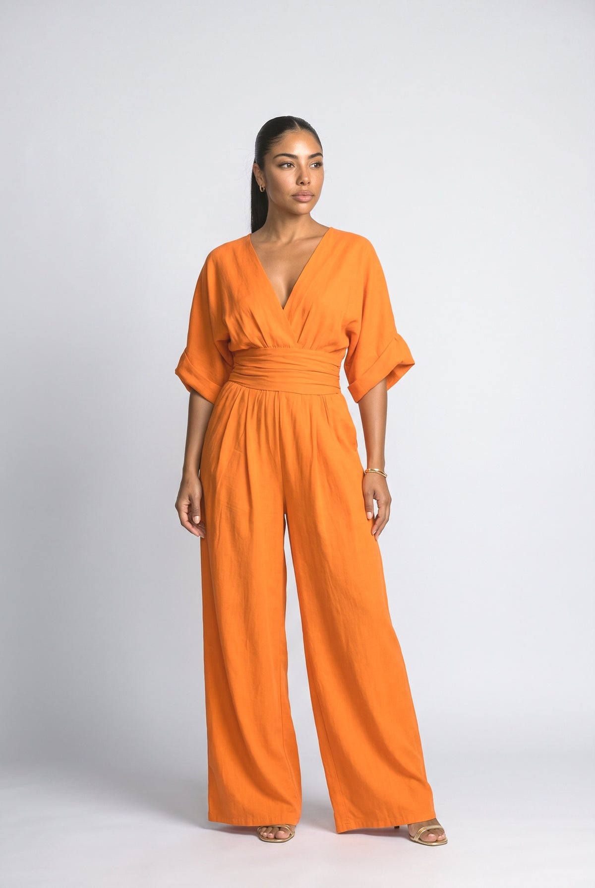 V-Neck Pleated Jumpsuit
