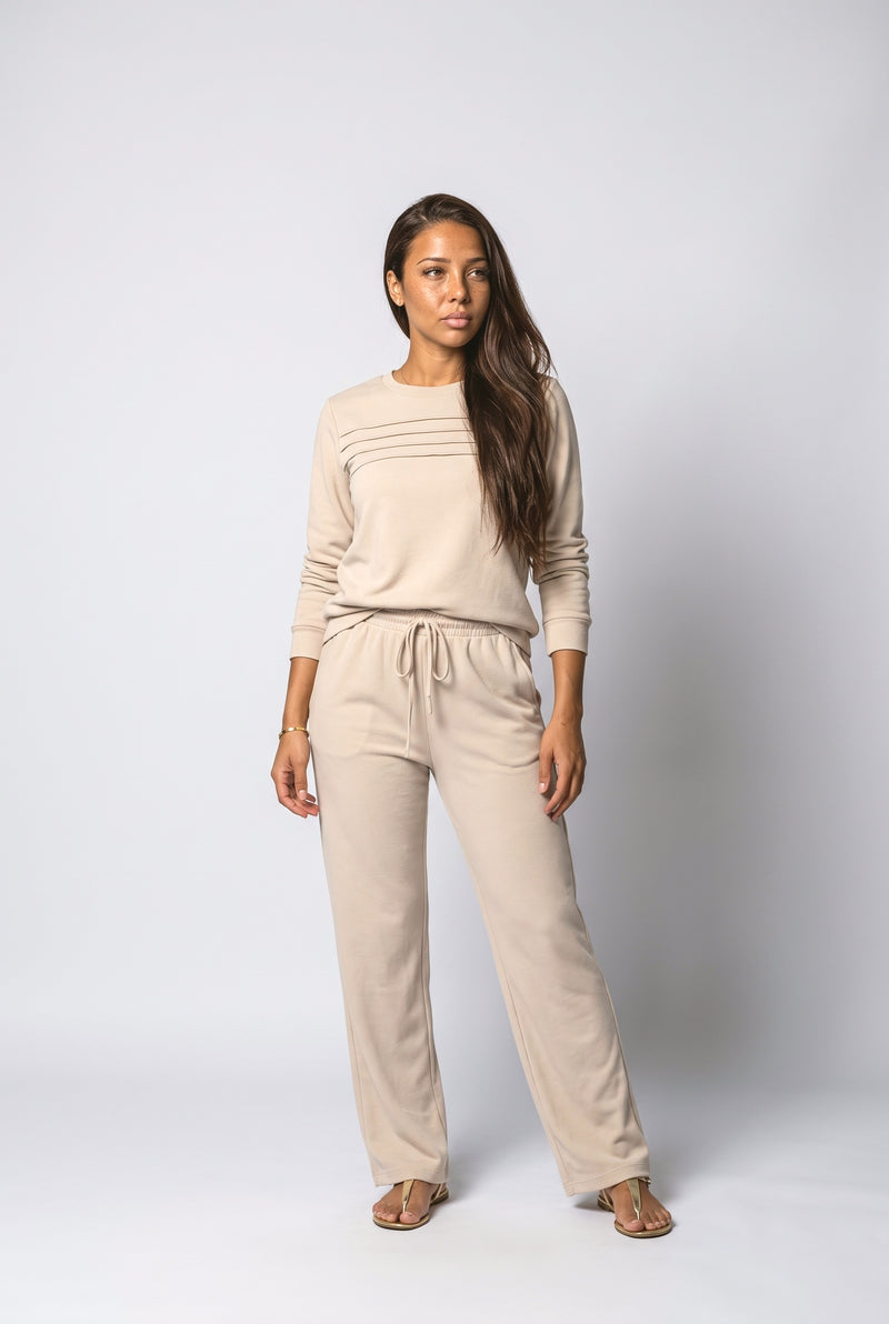 Beige Crew Neck Two Piece Outfit