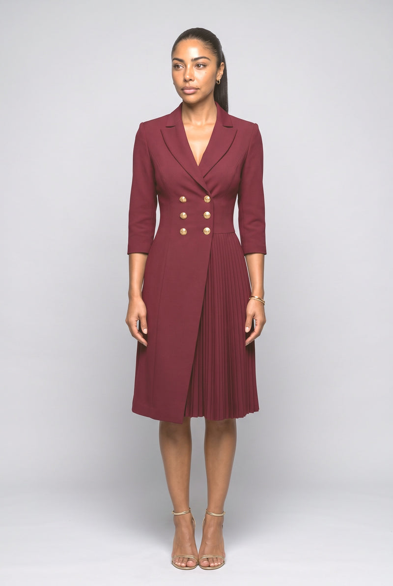 Red Pleated Midi Dress