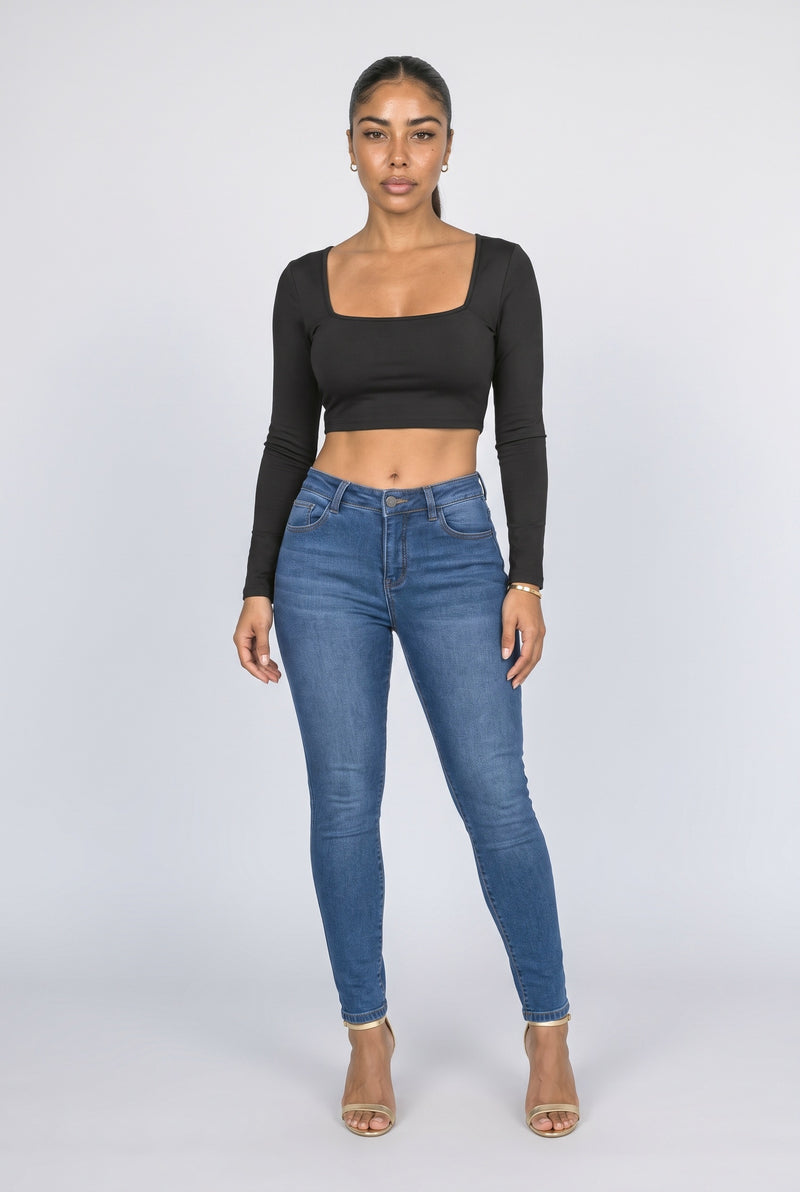 Blue Plush-Lined Skinny Jeans