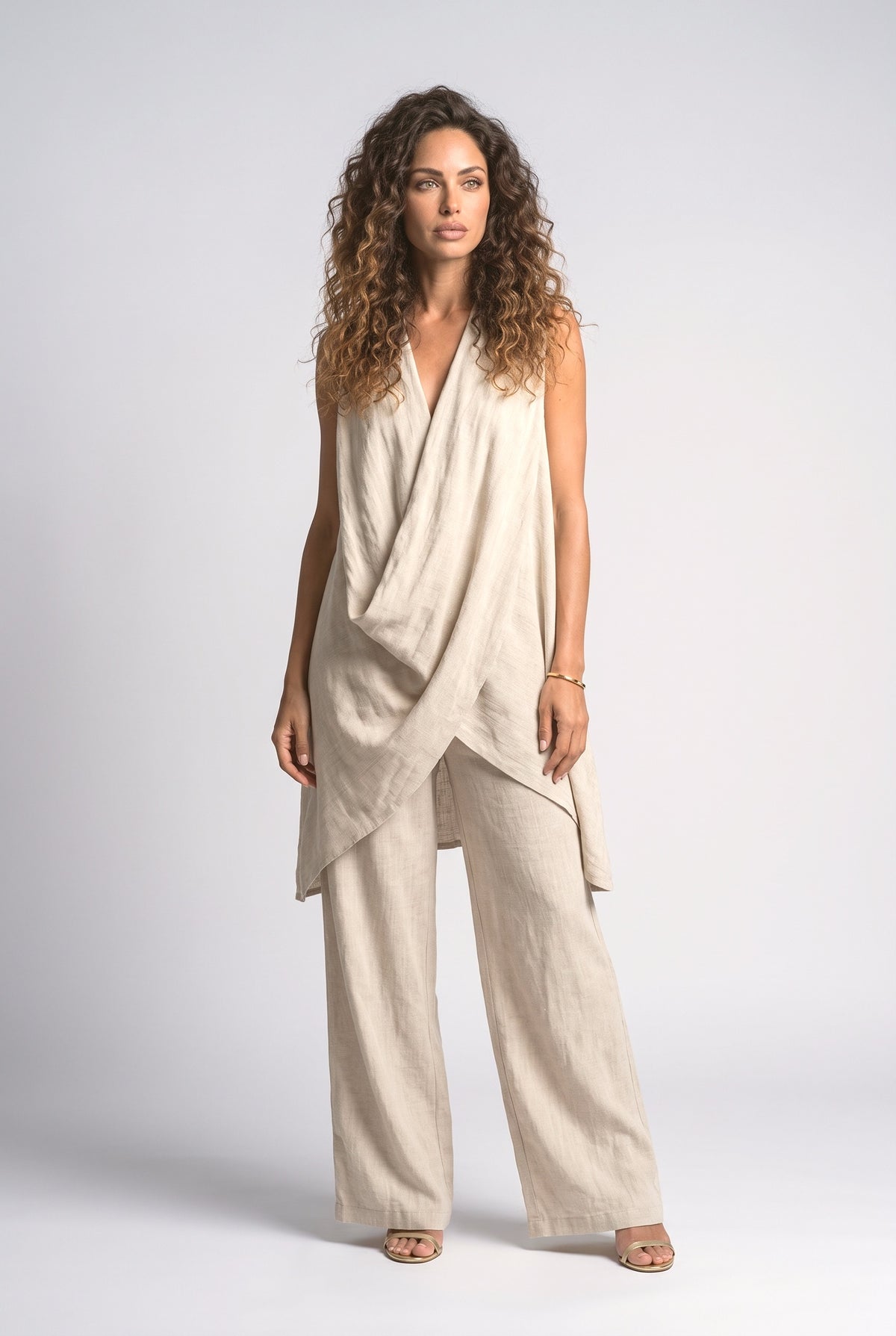 Linen Draped Two Piece Outfit