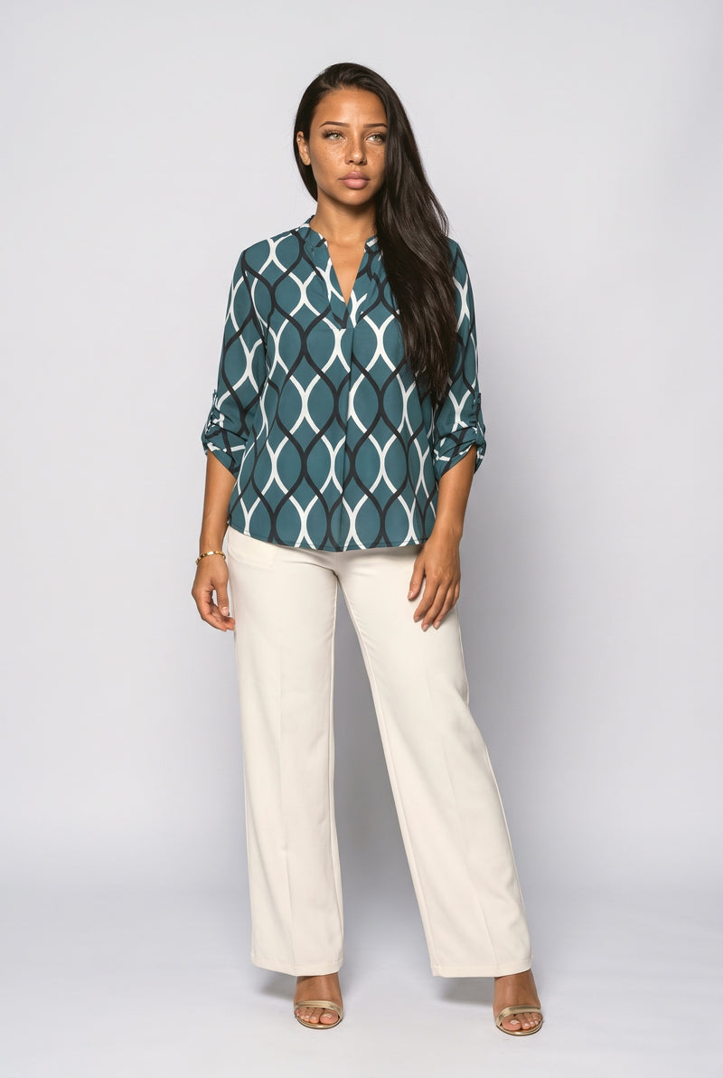 V-Neck Print Flowy Blouse