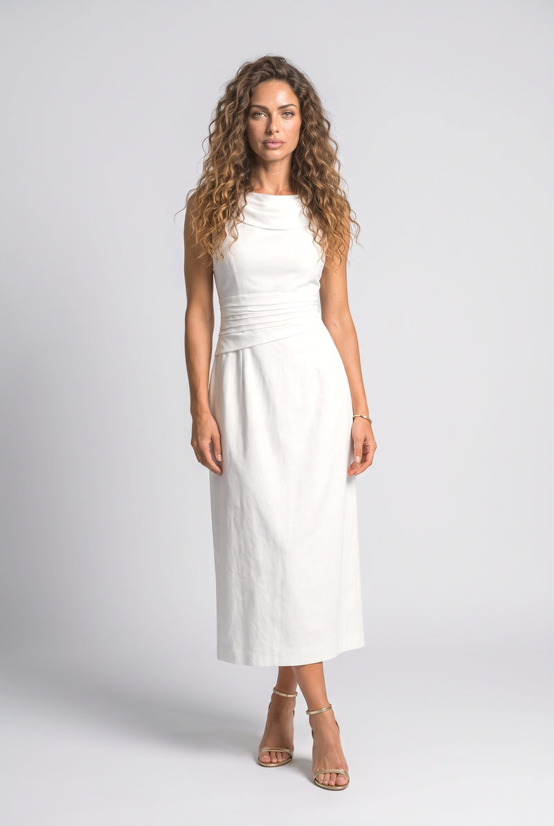 White Burgundy A-Line Midi Dress