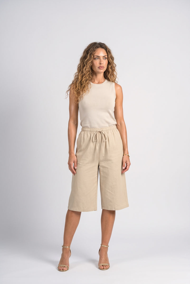 Beige White Wide Leg Pants