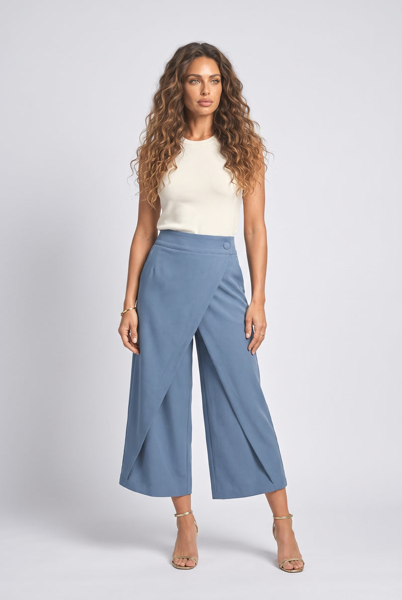 Dusty Blue Wrap Wide Leg Pants