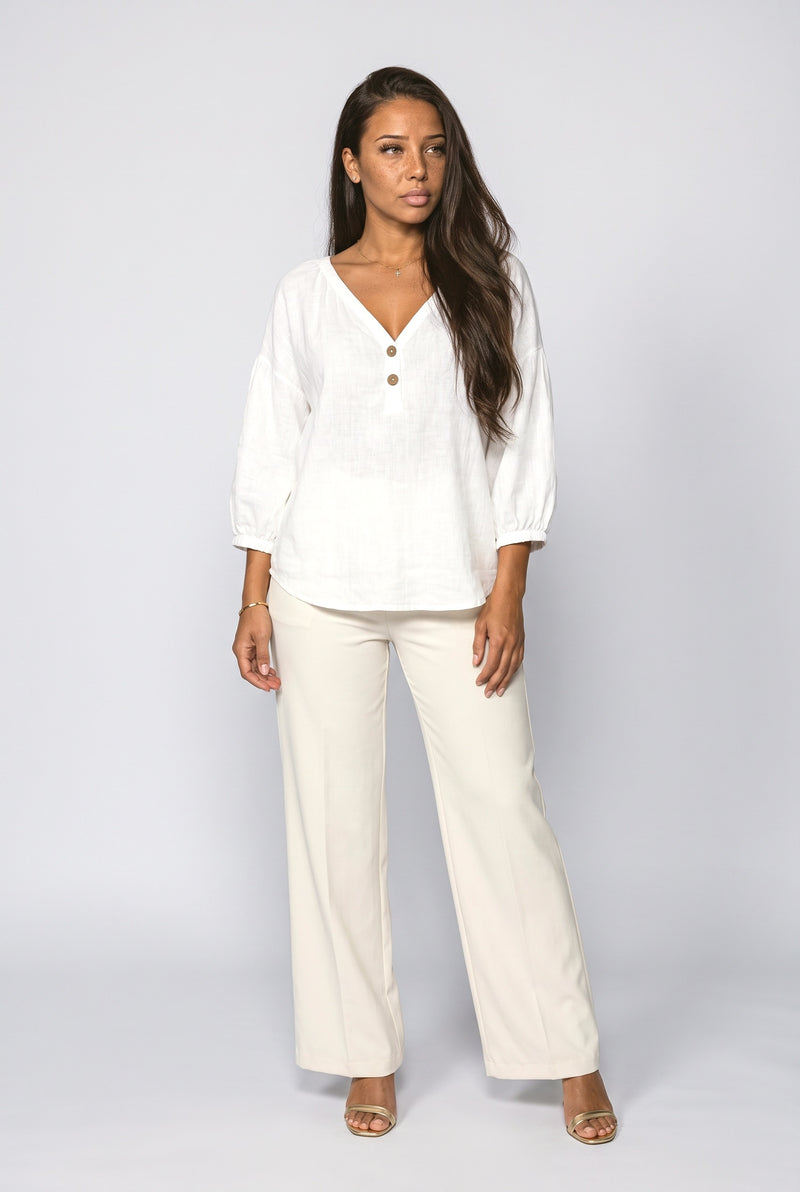 White V-Neck Relaxed Blouse