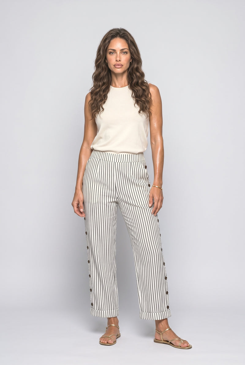 Black Pinstripe Striped Wide Leg Pants