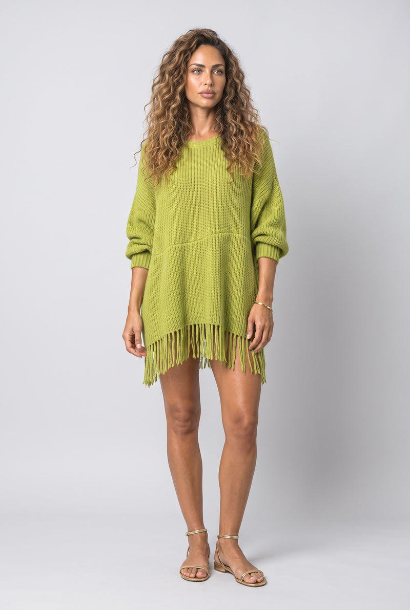 Green Knit Batwing Sleeve Fleece Jacket