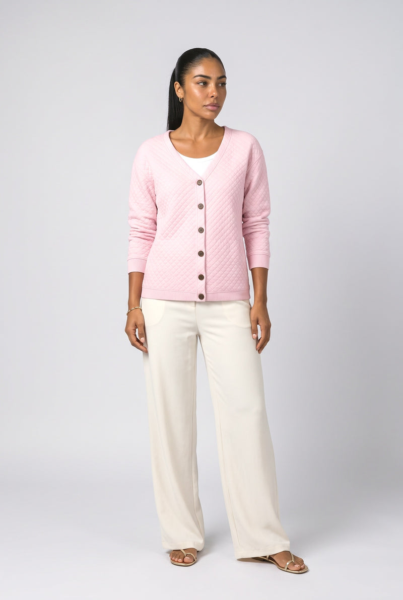 Pink Button-Front Knit Cardigan