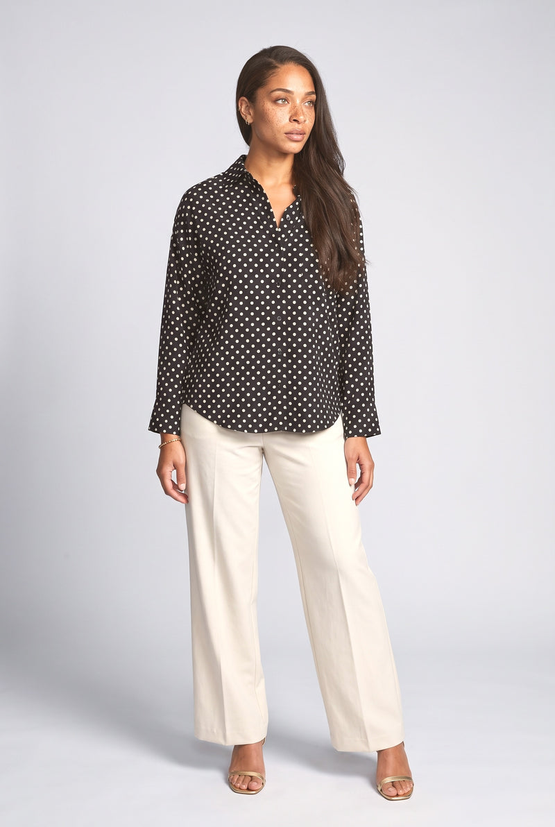 Black Polka Dot Long Sleeve Blouse
