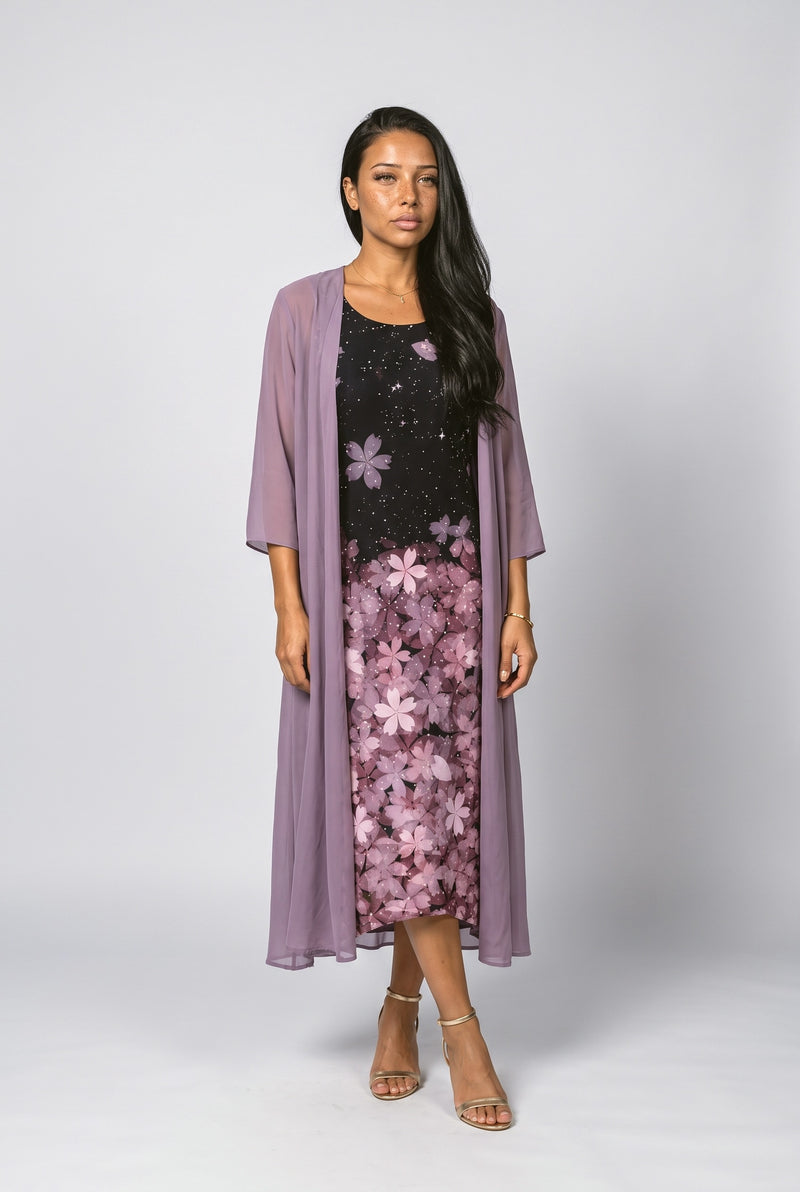 Purple Sheer Floral Two Piece Outfit