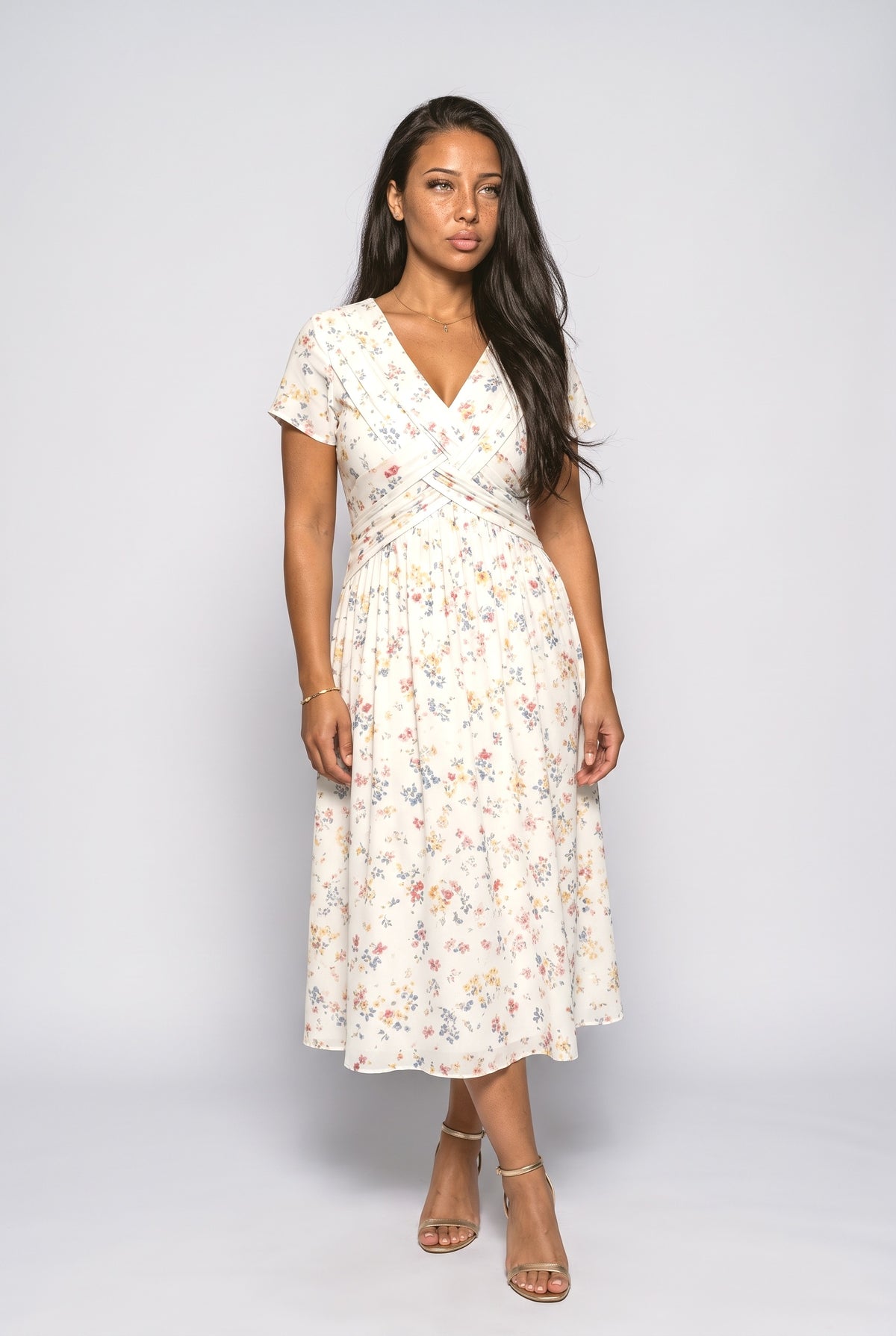 V-Neck Floral Midi Dress