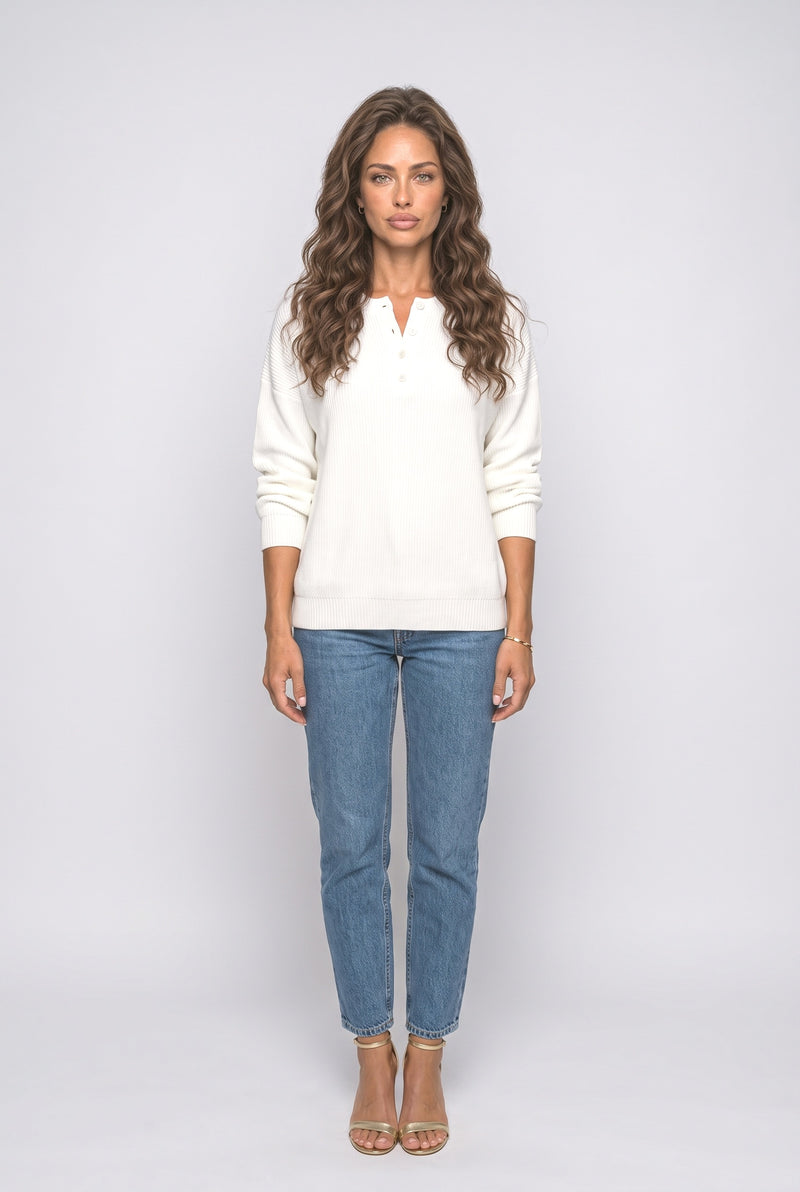 White Ribbed Pullover Sweater