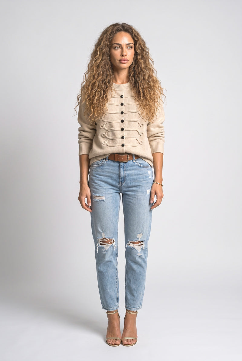 Beige Knit Pullover Sweater
