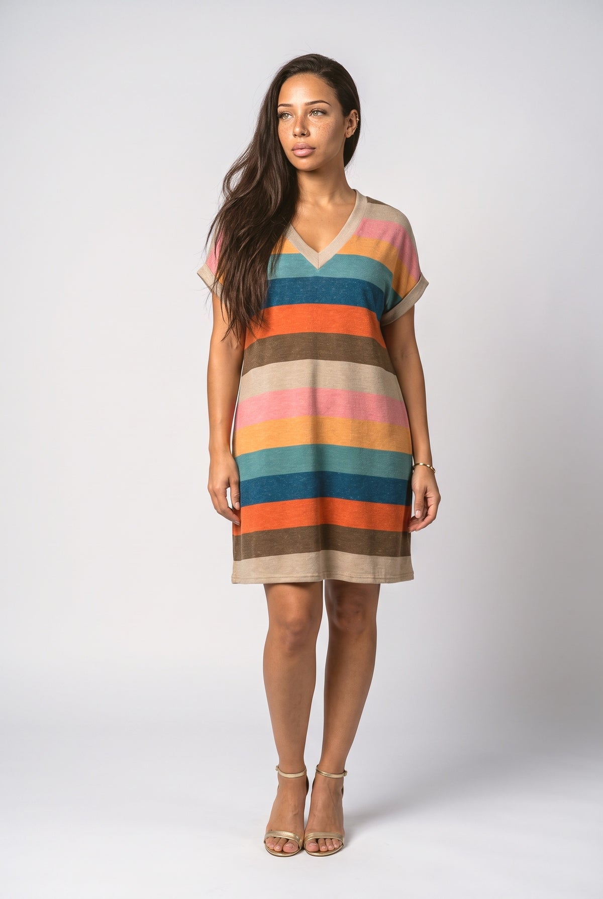 Knit V-Neck Striped Summer Dress