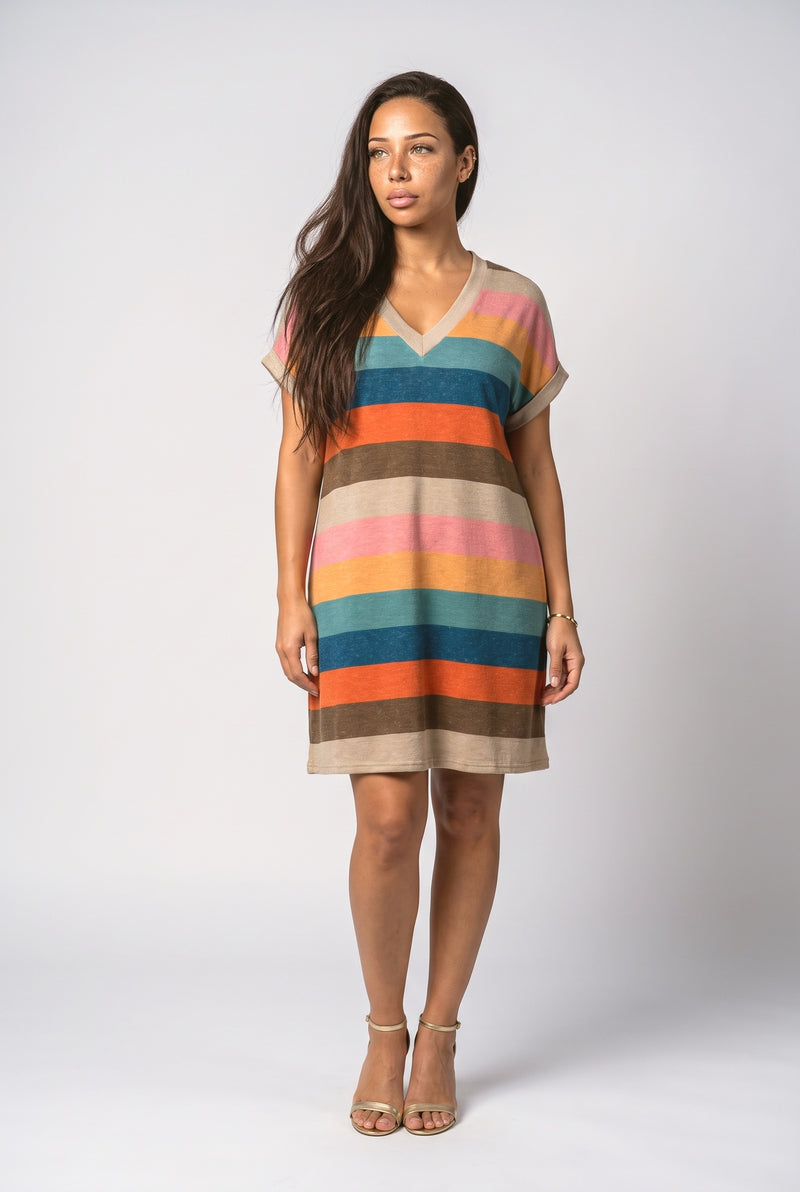 Knit V-Neck Striped Summer Dress
