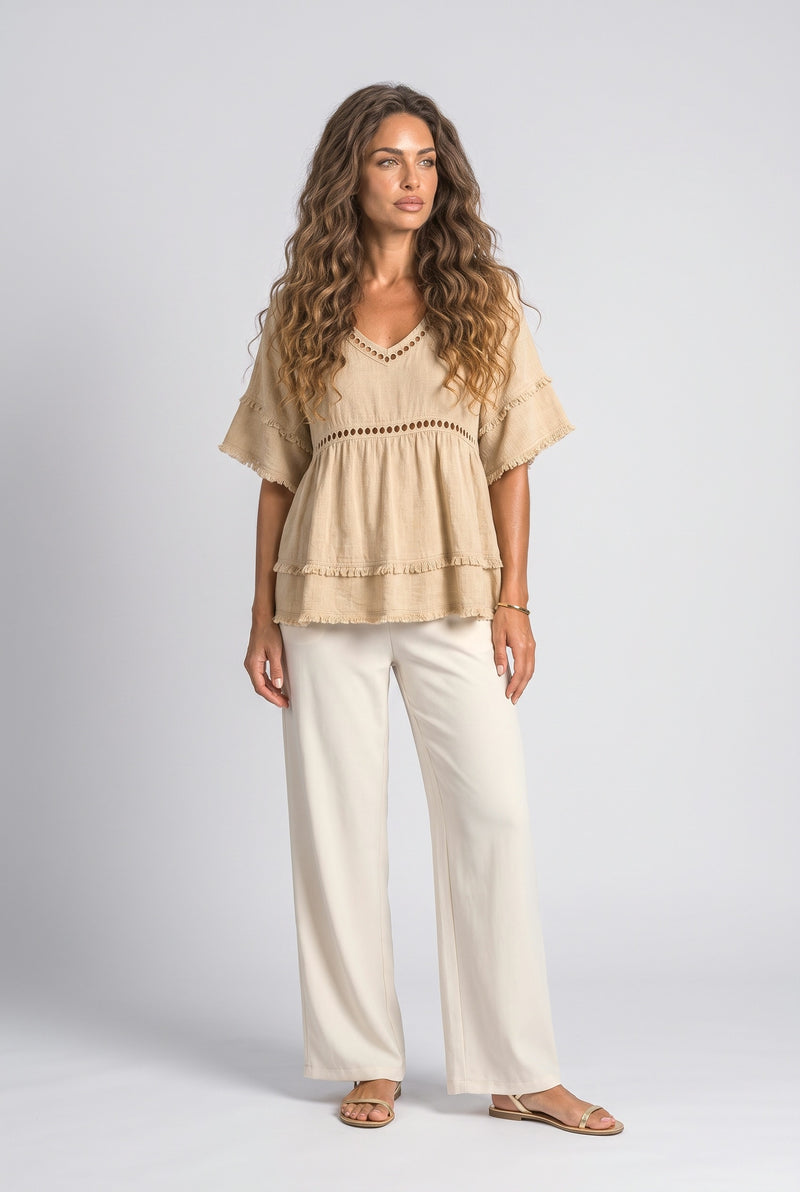 Khaki Fringe Blouse