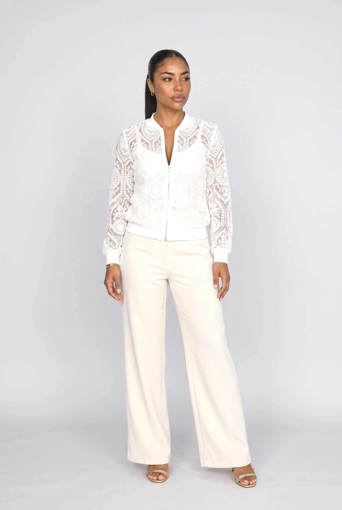 Lace Floral Bomber Jacket