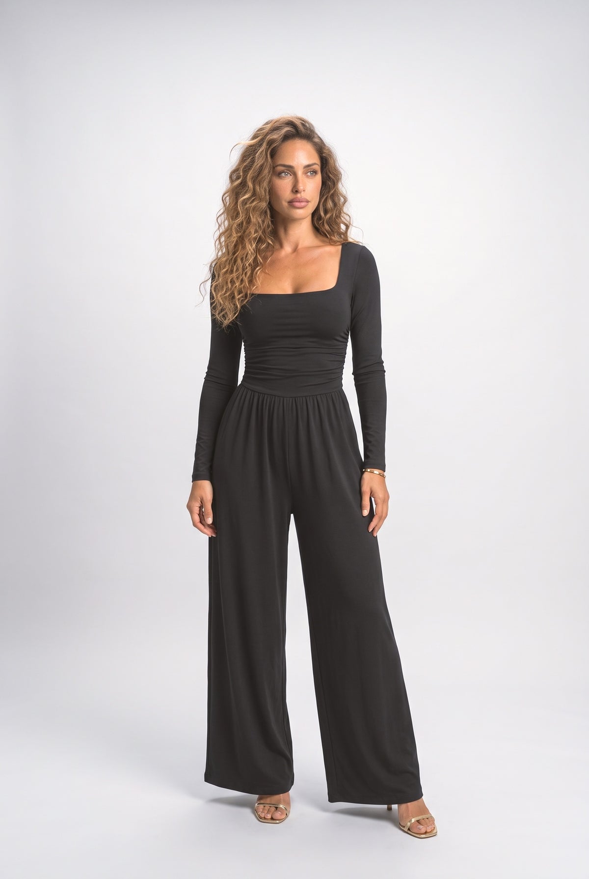 Square Neck Ruched Jumpsuit