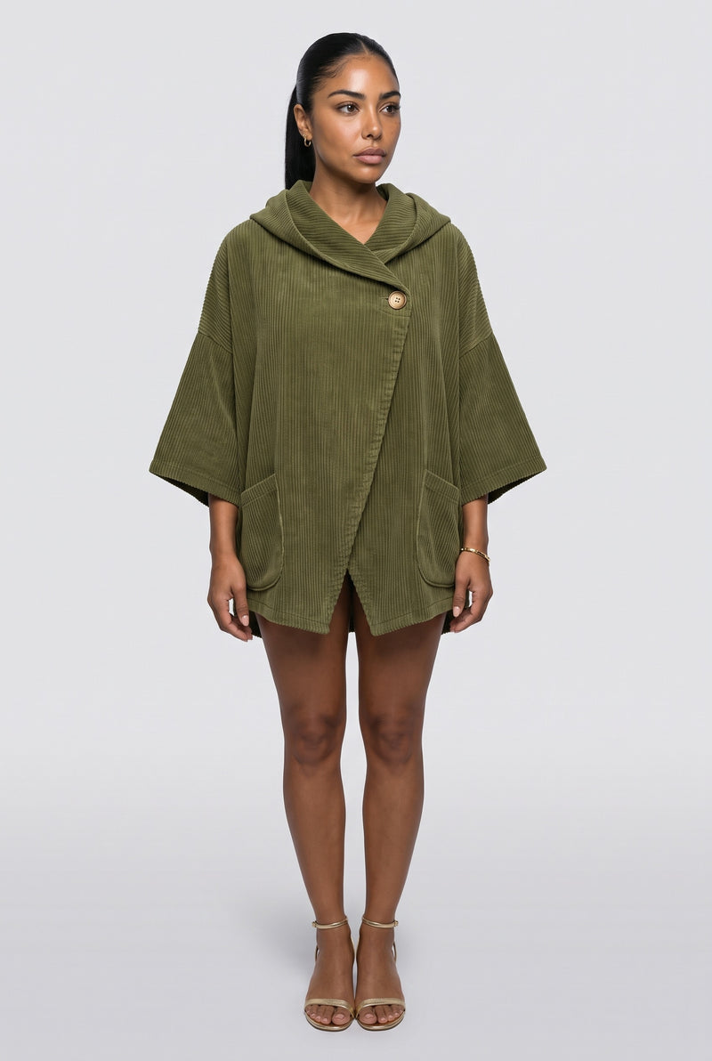 Olive Asymmetric Bomber Jacket