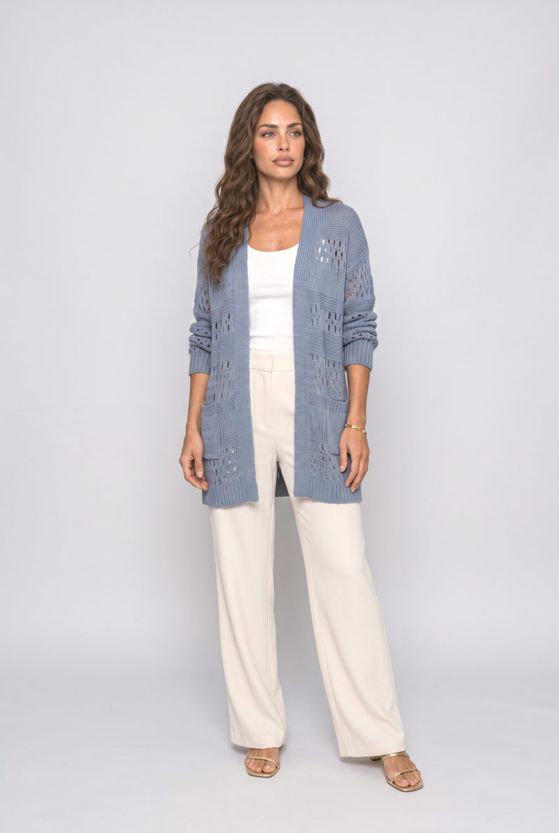 Blue Batwing Sleeve Knit Cardigan