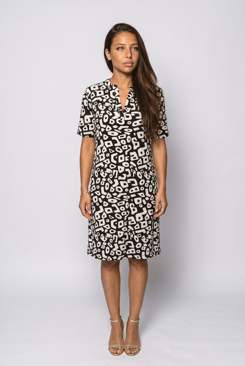 Black V-Neck Print Summer Dress