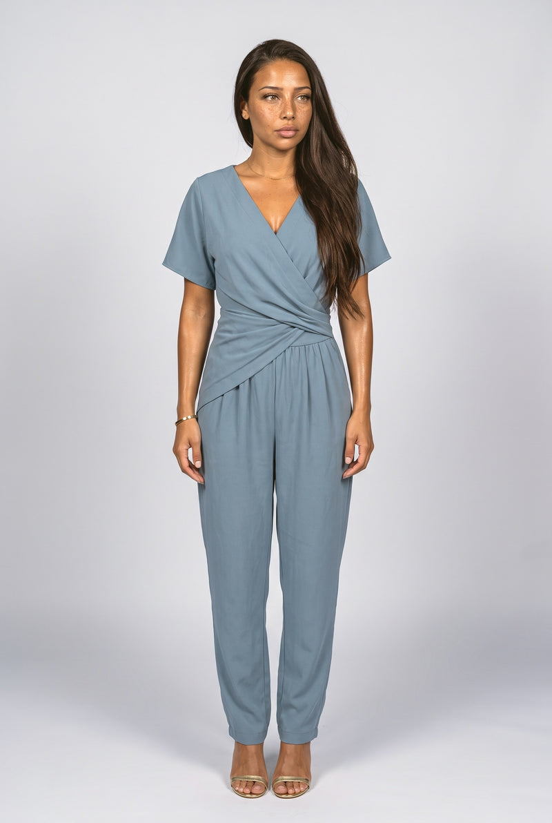 Dusty Blue Wrap Jumpsuit