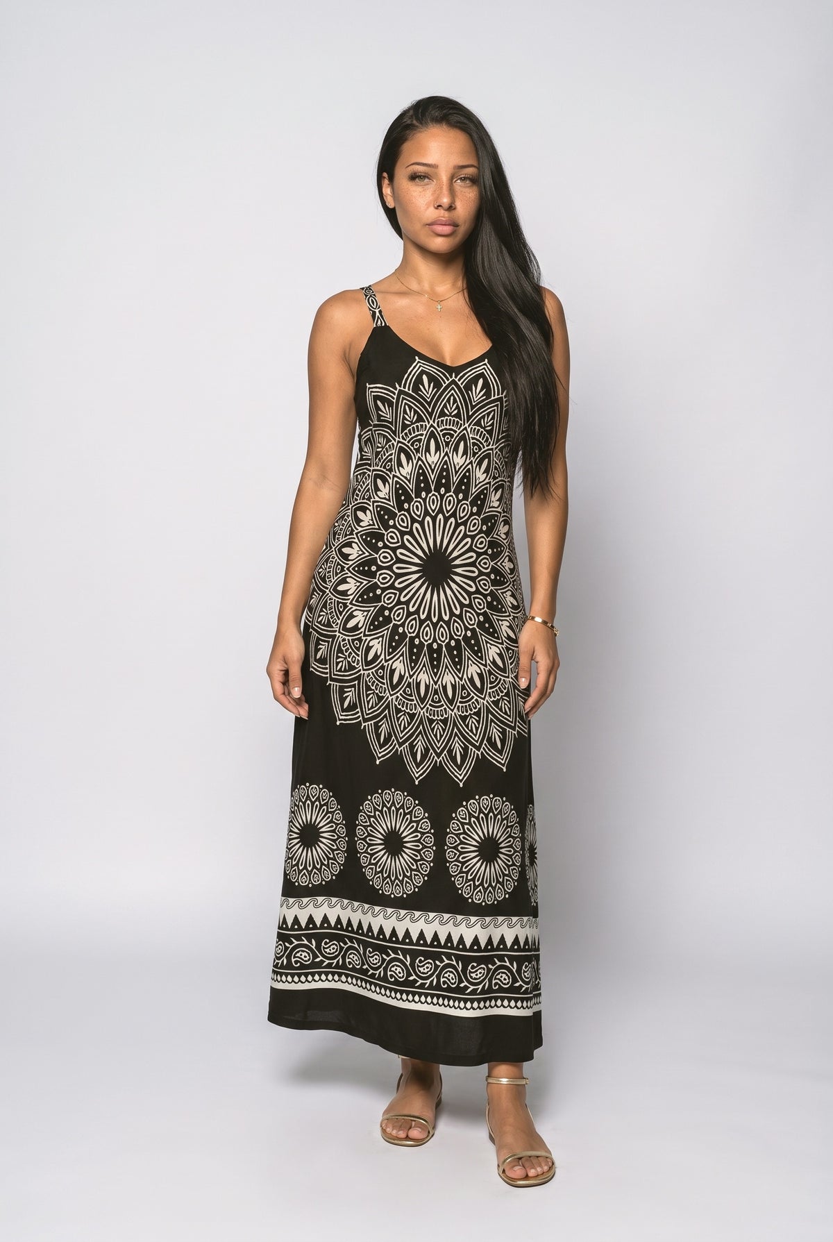 Black Maxi Dress, Black Mandala