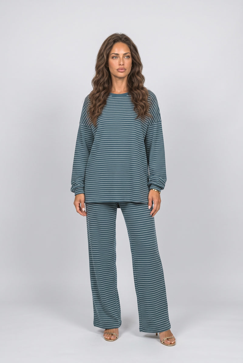 Peacock Green Striped Pants Set