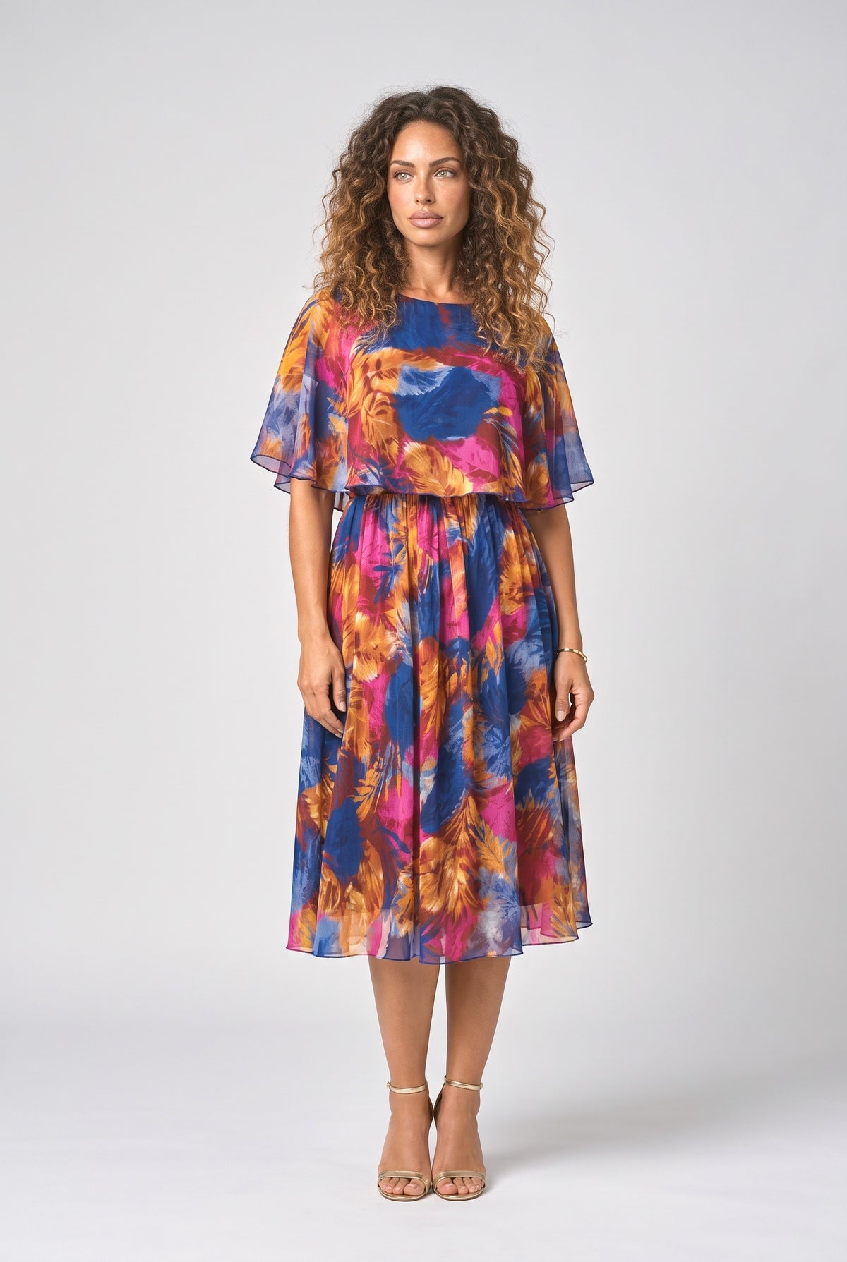Multicolor Chiffon Flowy Midi Dress, Multicolored