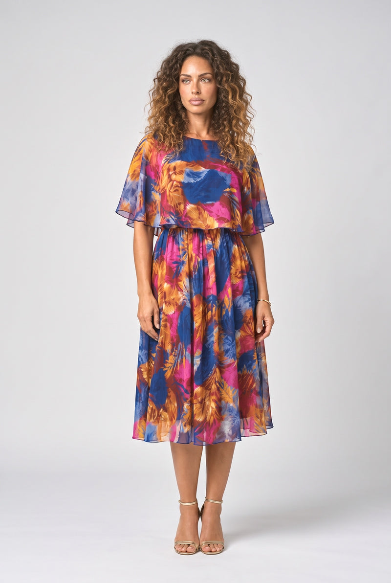Multicolor Chiffon Flowy Midi Dress