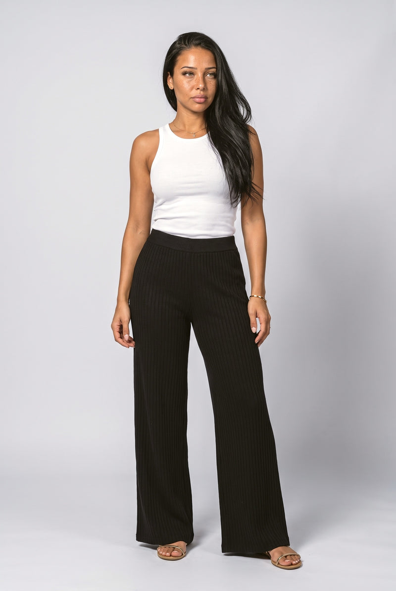 Black Knit Wide Leg Pants