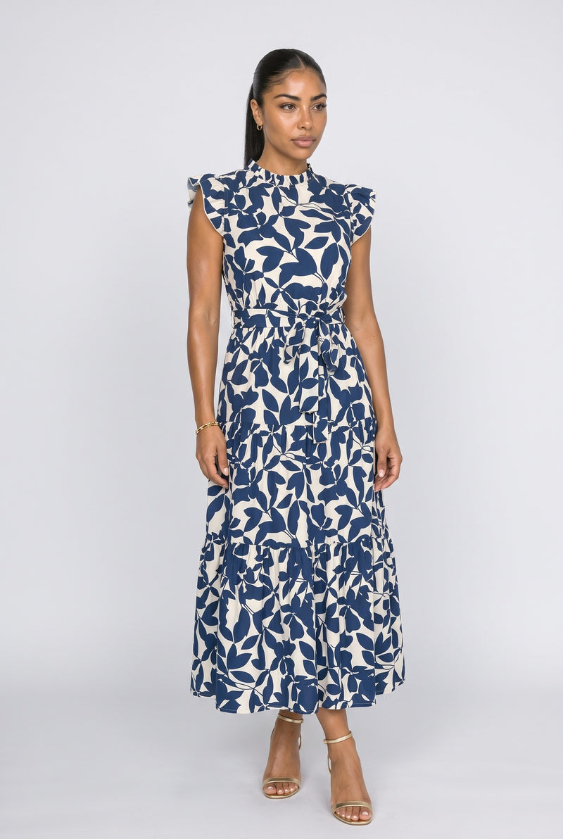 Floral Flutter Sleeve Tiered Midi Dress