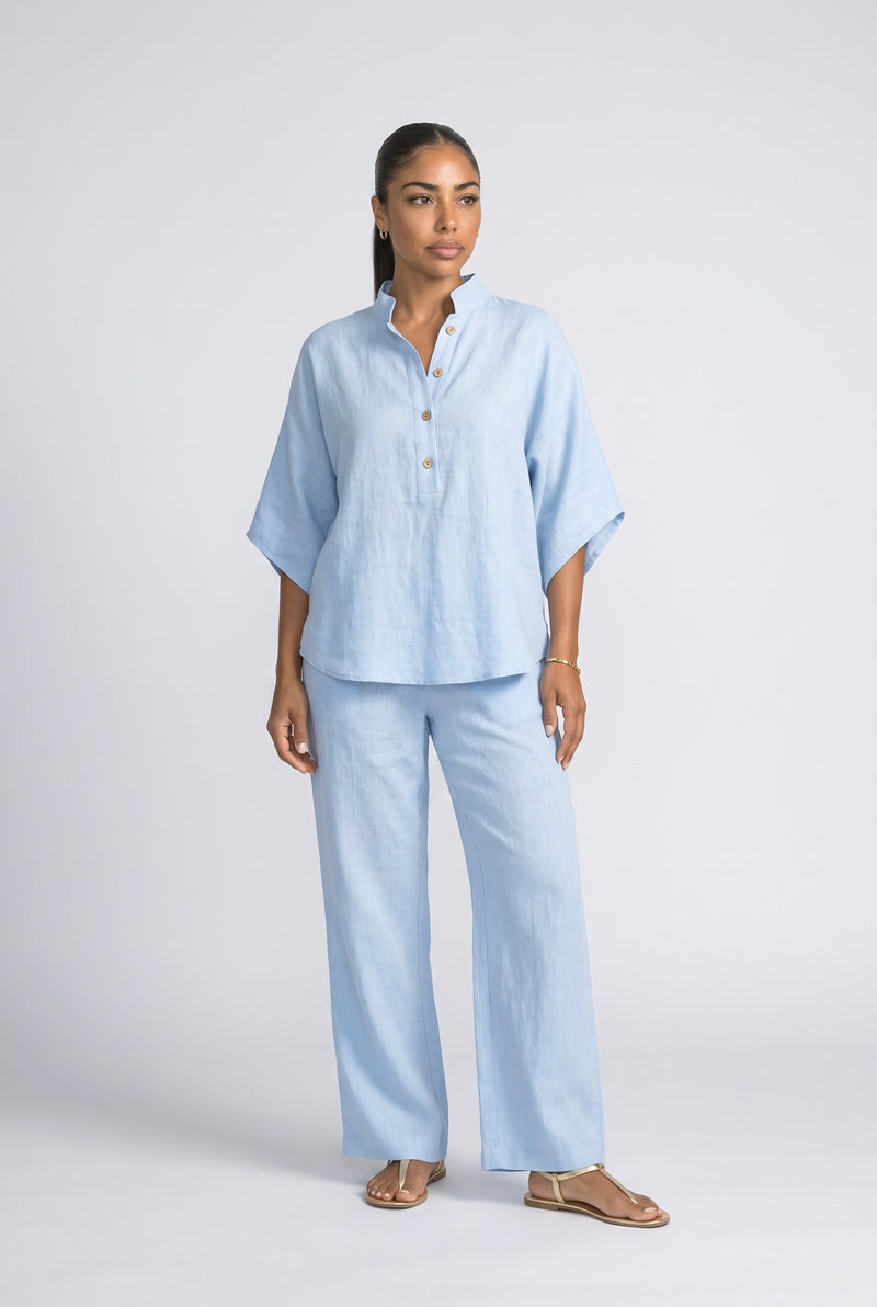 Powder Blue Navy Linen Two Piece Outfit