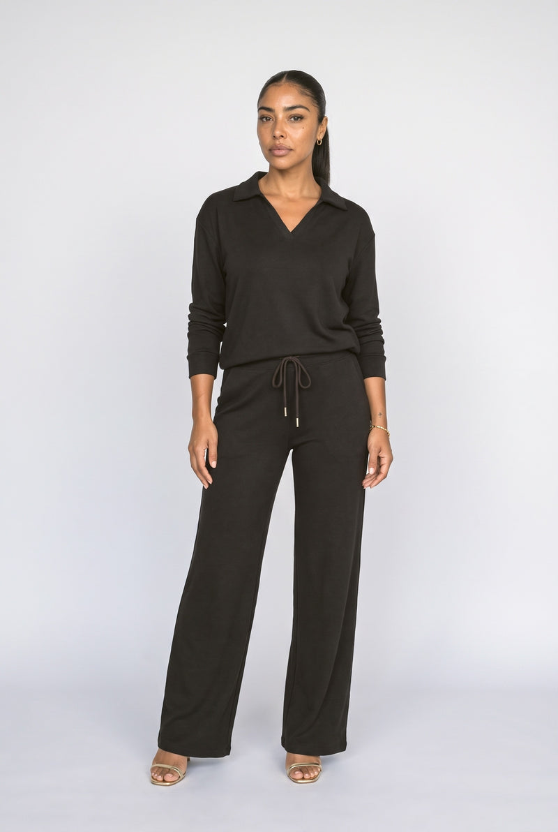 Black Beige V-Neck Two Piece Outfit