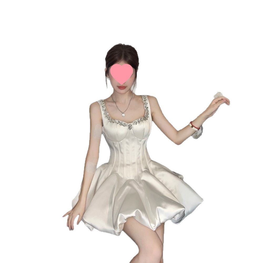 White Spaghetti Strap Square Neck Short Homecoming Dress