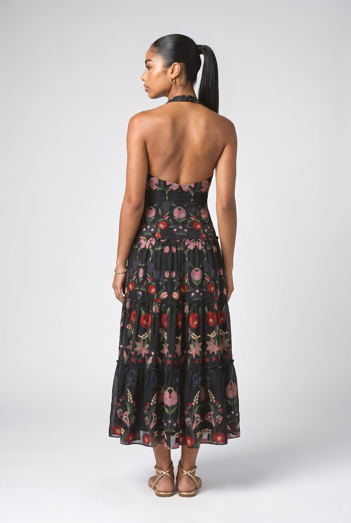 Print Chiffon Backless Maxi Dress, back view
